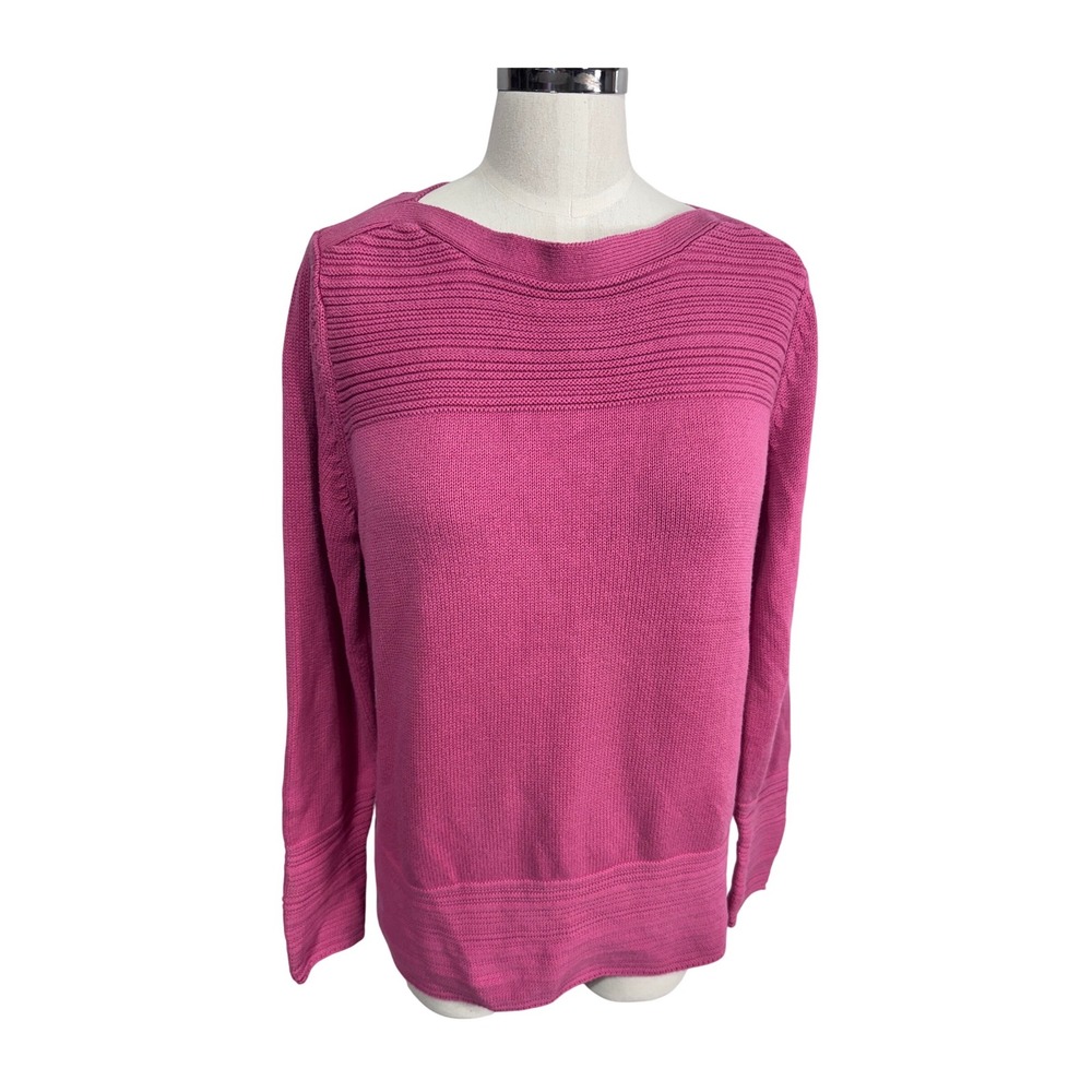 Karen Scott PL Pink Sweater Women's‎ Ribbed Knit Boat Neck Cotton